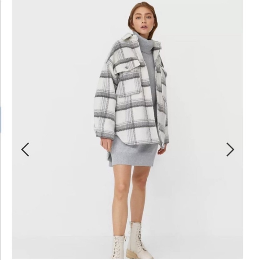 Asos Stradivarius padded shacket in gray plaid size medium